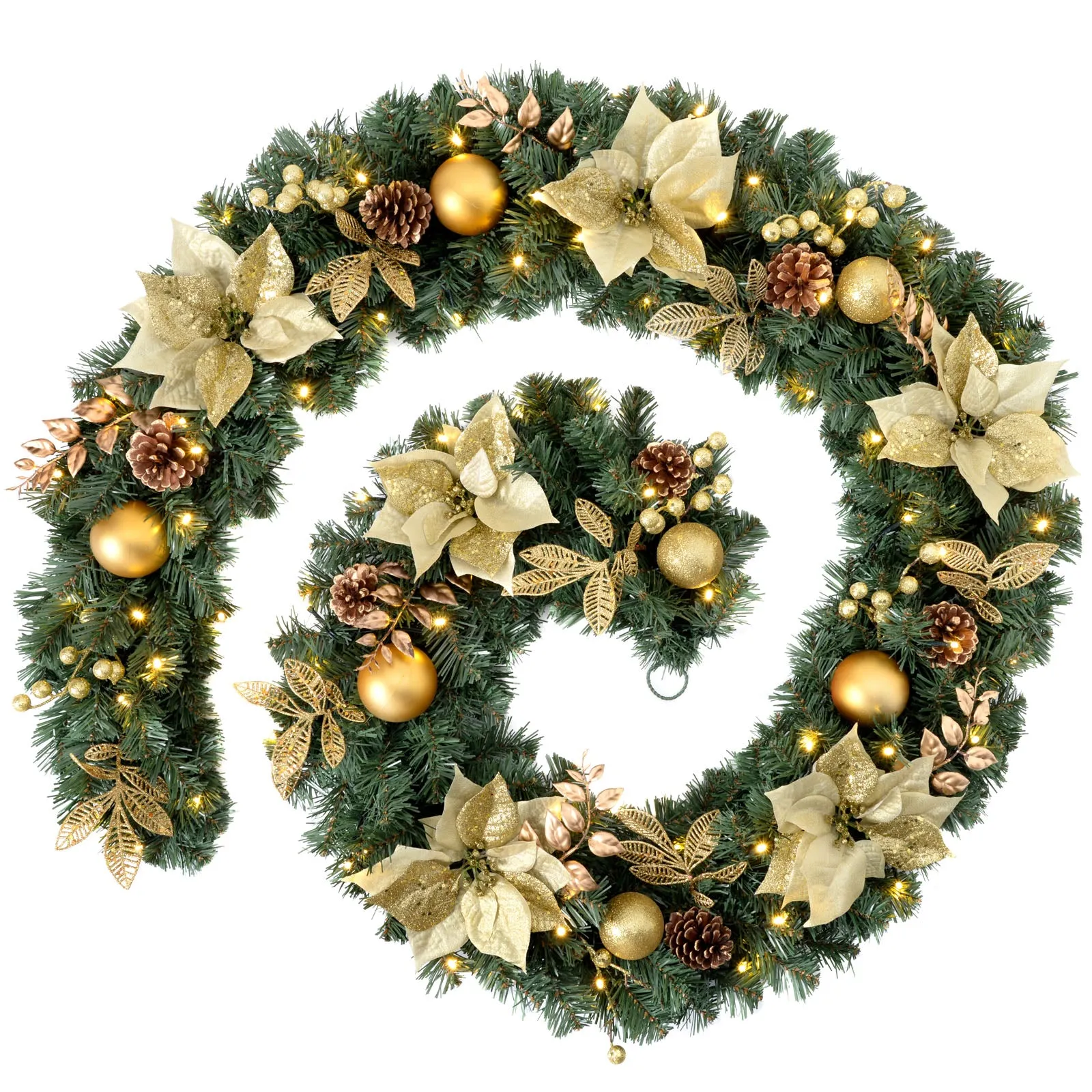 Pre-Lit Extra Thick Garland, Cream/Gold, 9 ft