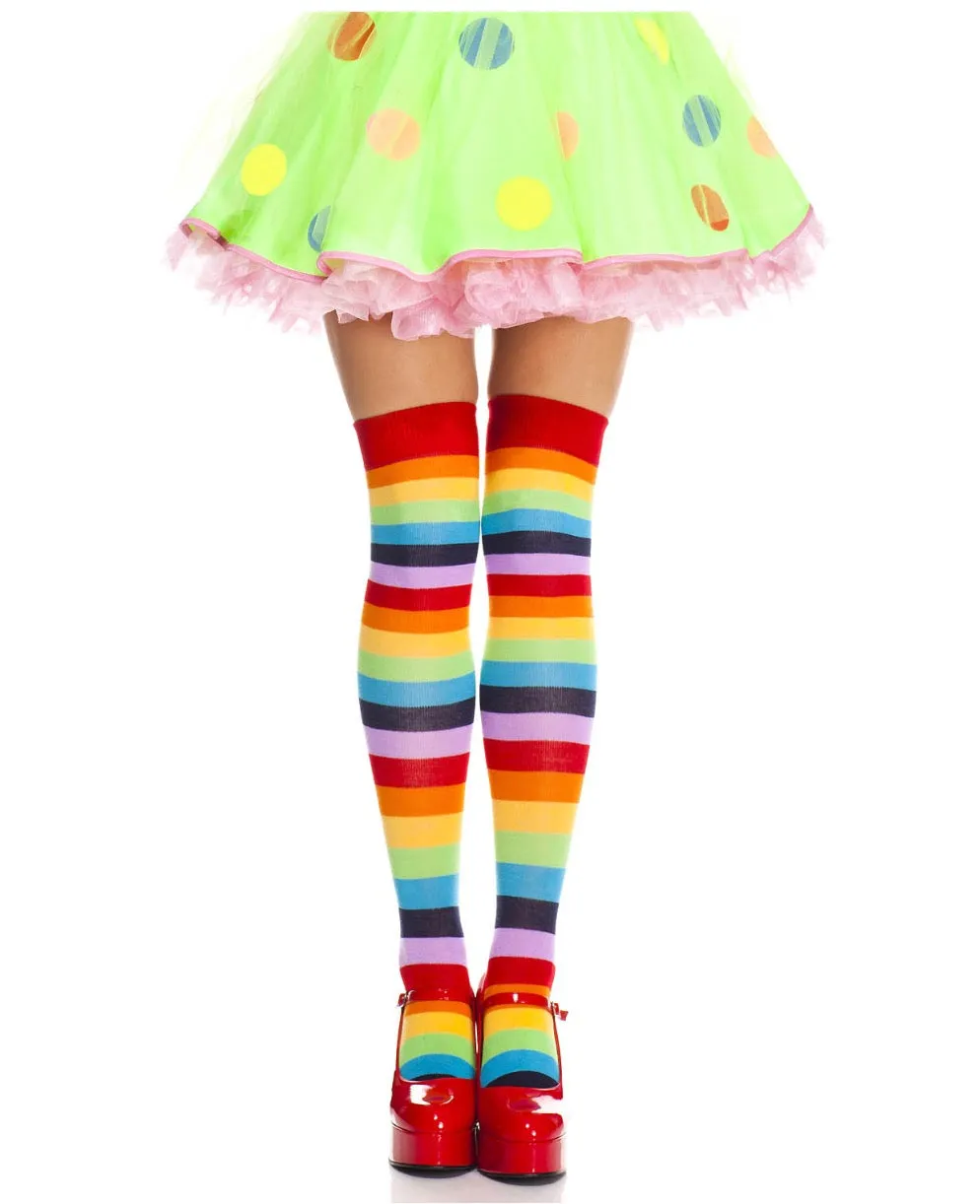 Rainbow Striped Thigh High Socks