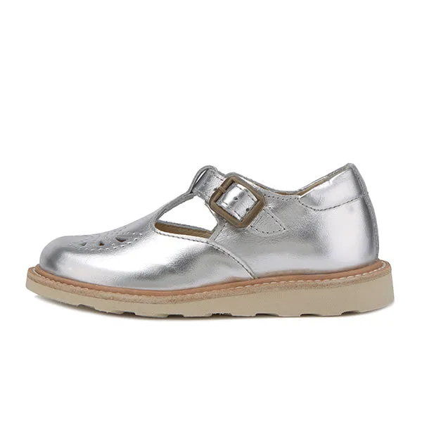 Rosie T-Bar Kids Shoe Silver Leather