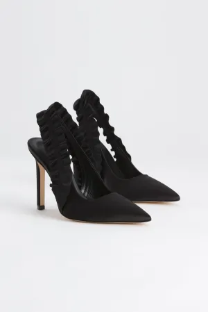 RUFFLE PUMP | SATIN BLACK001