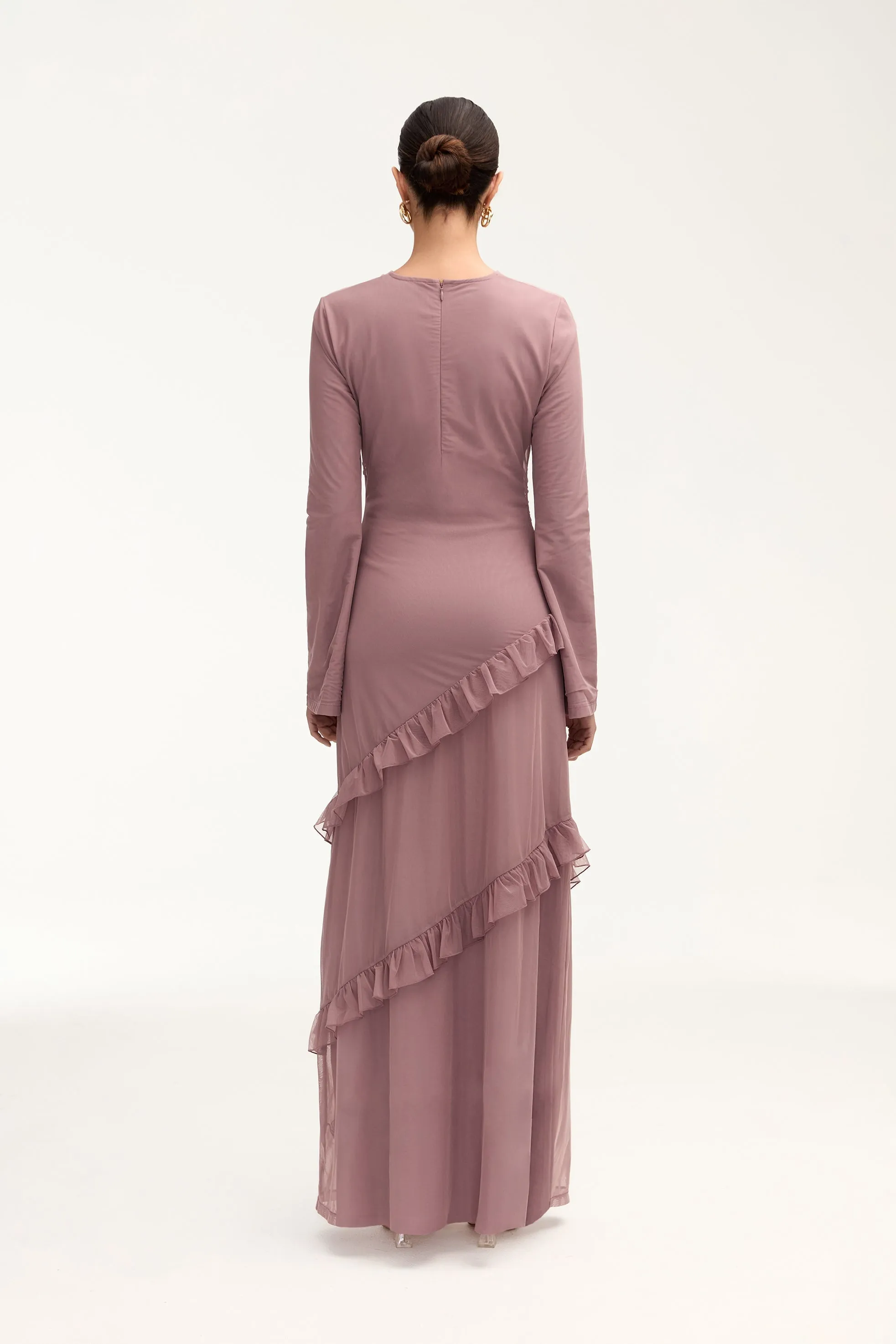 Sabrina Waterfall Mesh Maxi Dress - Twilight Mauve