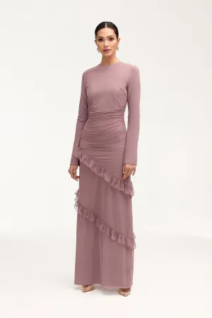 Sabrina Waterfall Mesh Maxi Dress - Twilight Mauve