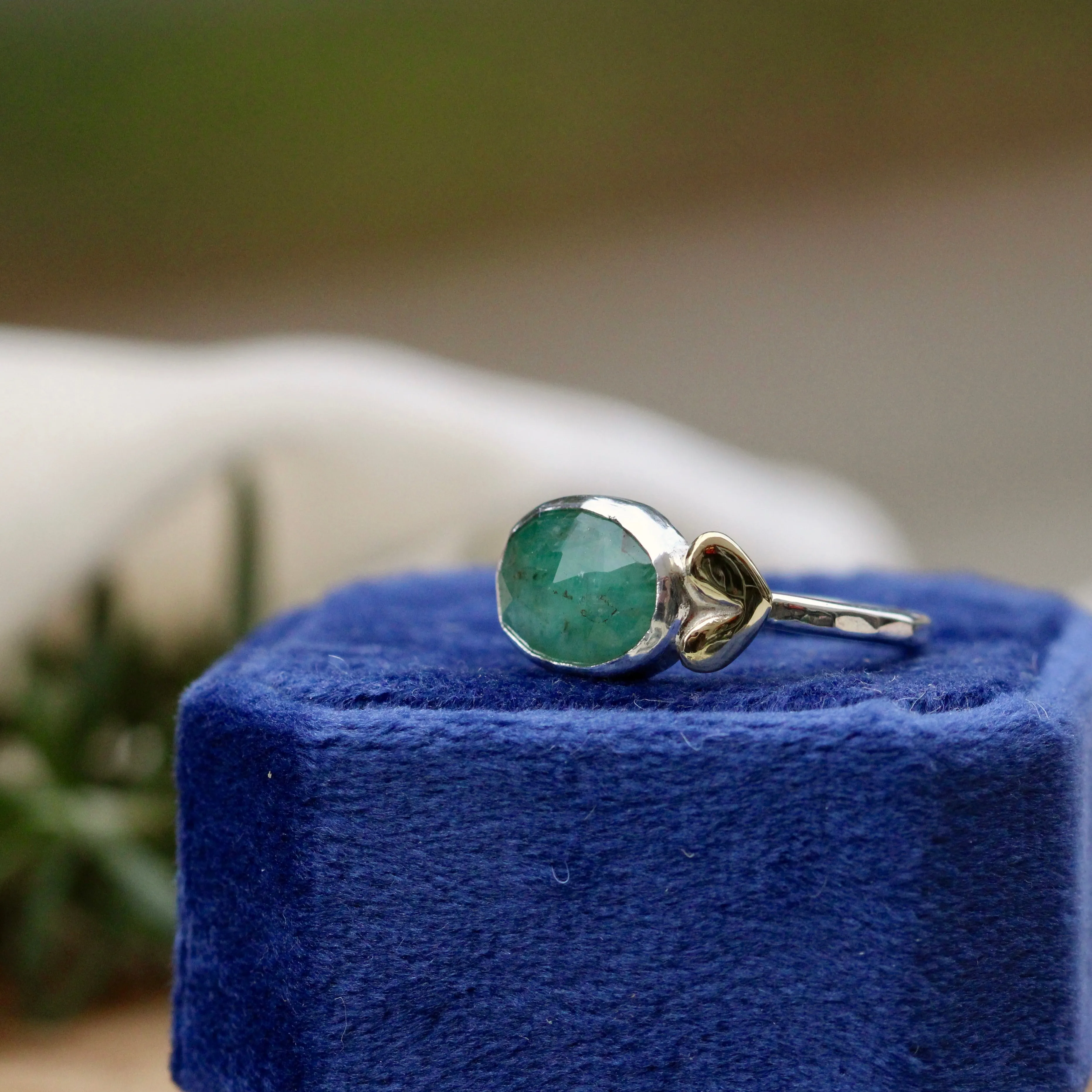 Sacred Love  emerald gemstone sterling silver ring