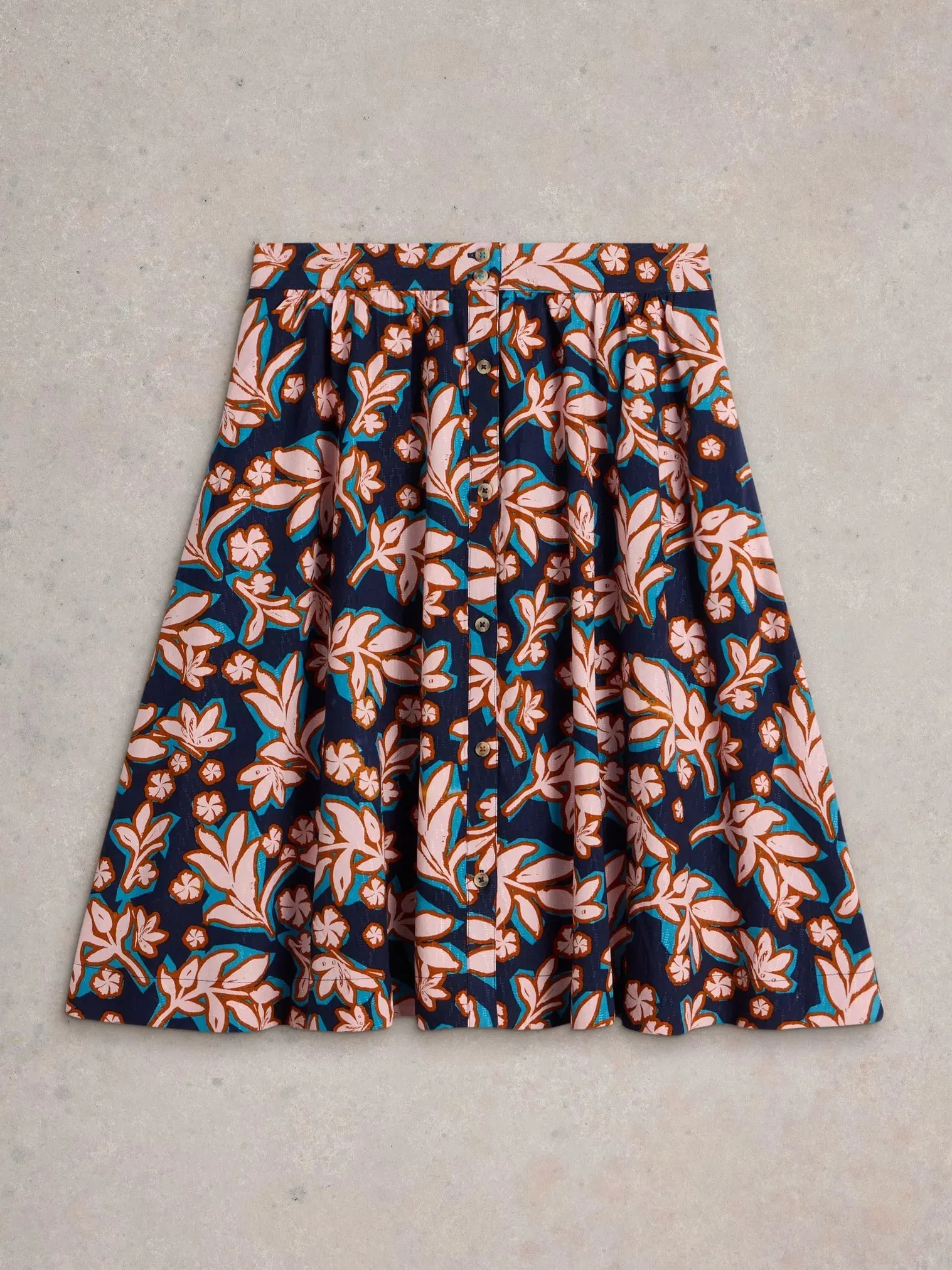 SARAH Midi Knee Skirt in navy print by WhiteStuff