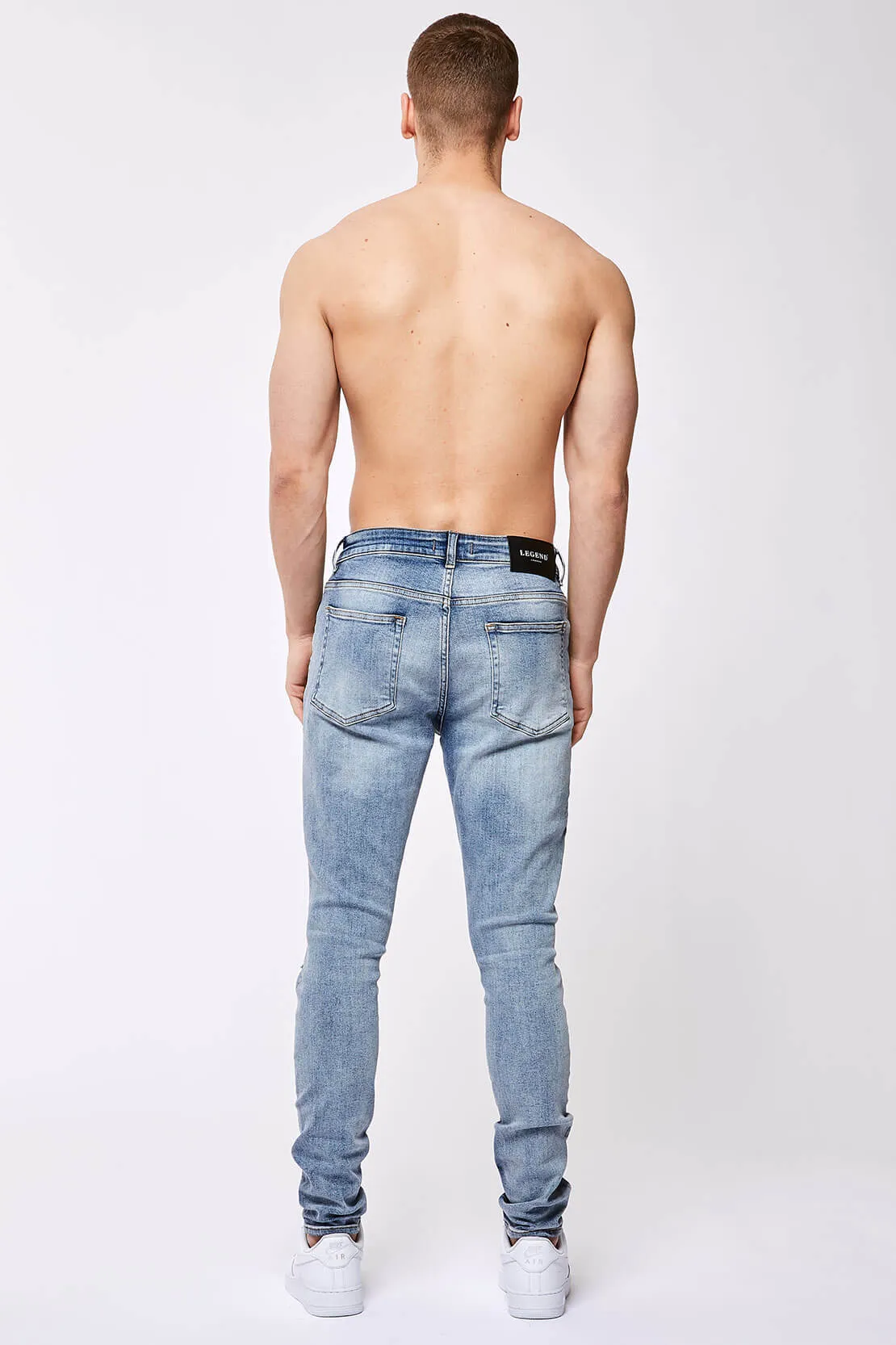 SKINNY FIT JEANS - LIGHT BLUE OVERDYE DESTROYED KNEE