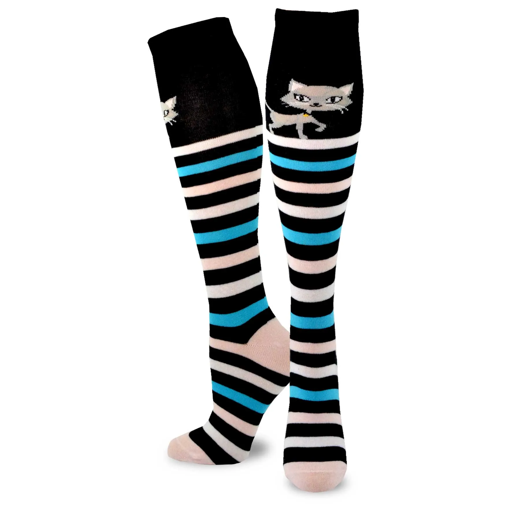 TeeHee Socks Women's Novelty Cotton Knee High Happy Cat 3-Pack (W1584)