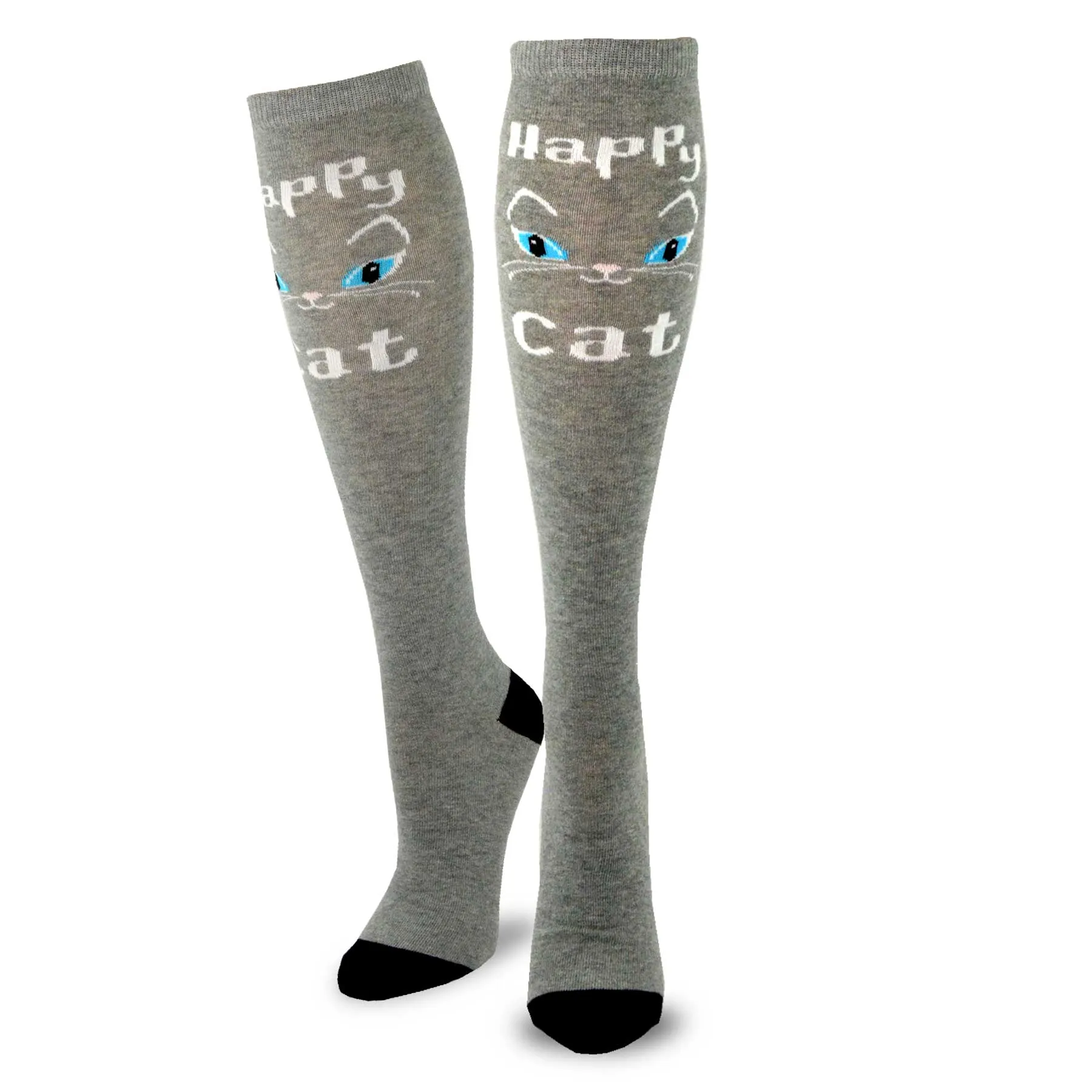 TeeHee Socks Women's Novelty Cotton Knee High Happy Cat 3-Pack (W1584)