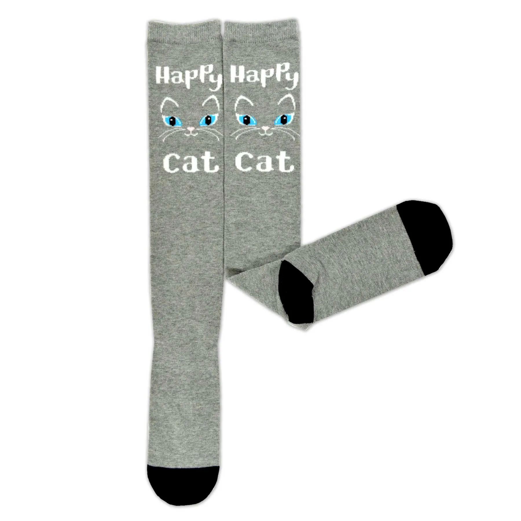 TeeHee Socks Women's Novelty Cotton Knee High Happy Cat 3-Pack (W1584)