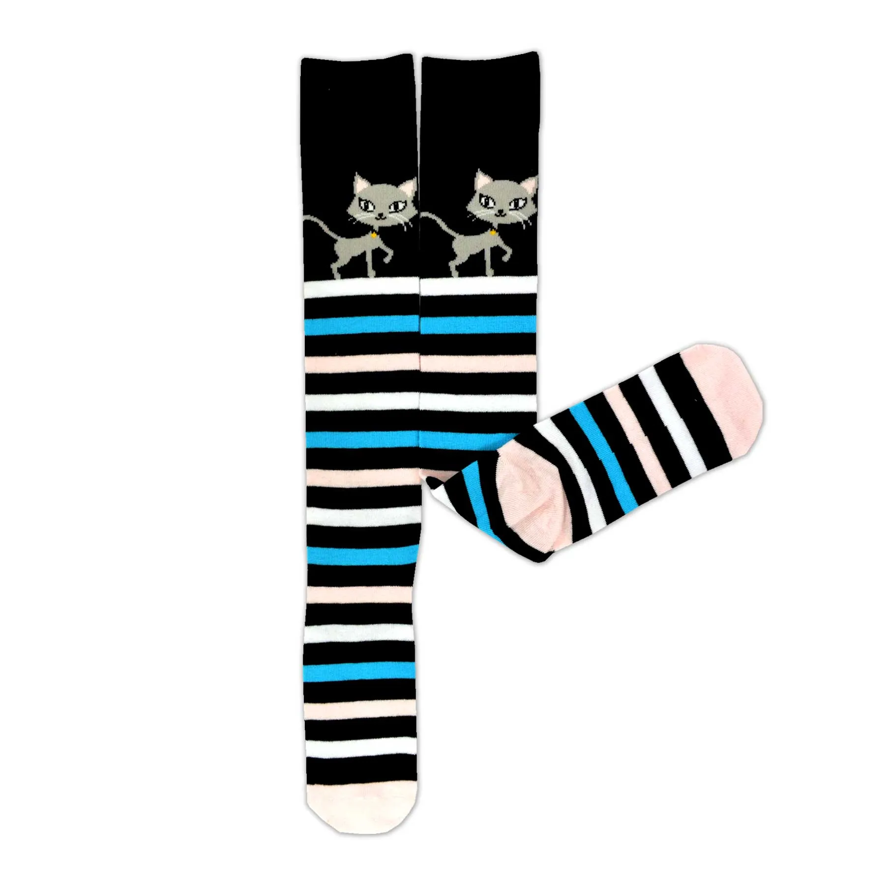 TeeHee Socks Women's Novelty Cotton Knee High Happy Cat 3-Pack (W1584)