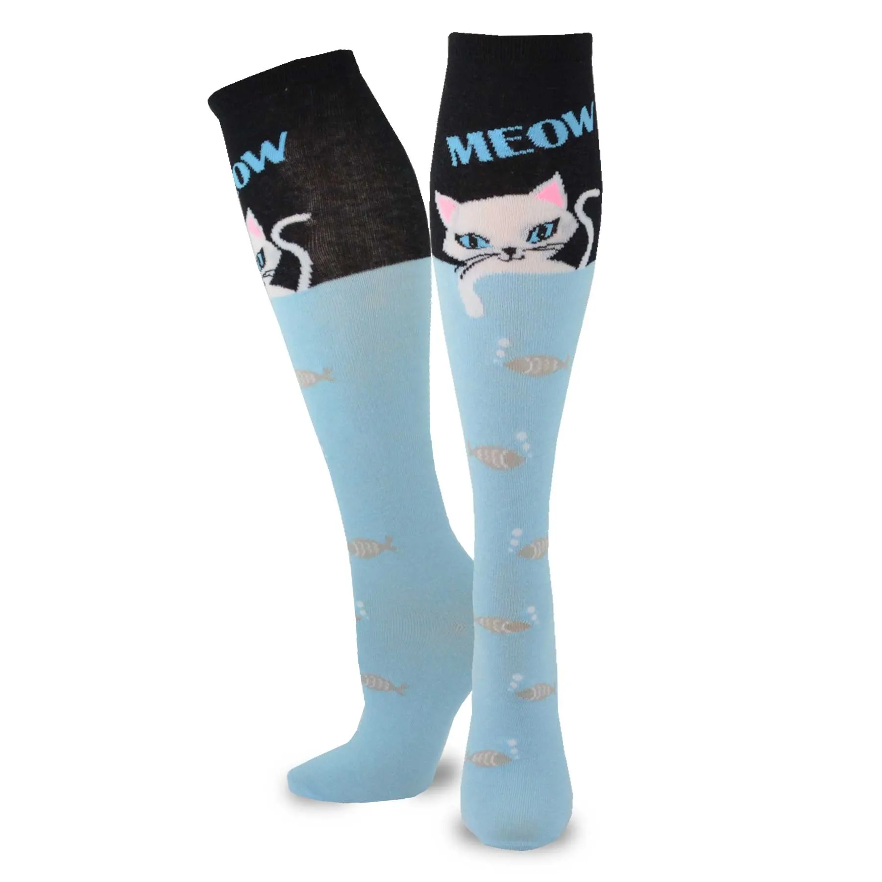 TeeHee Socks Women's Novelty Cotton Knee High Happy Cat 3-Pack (W1584)