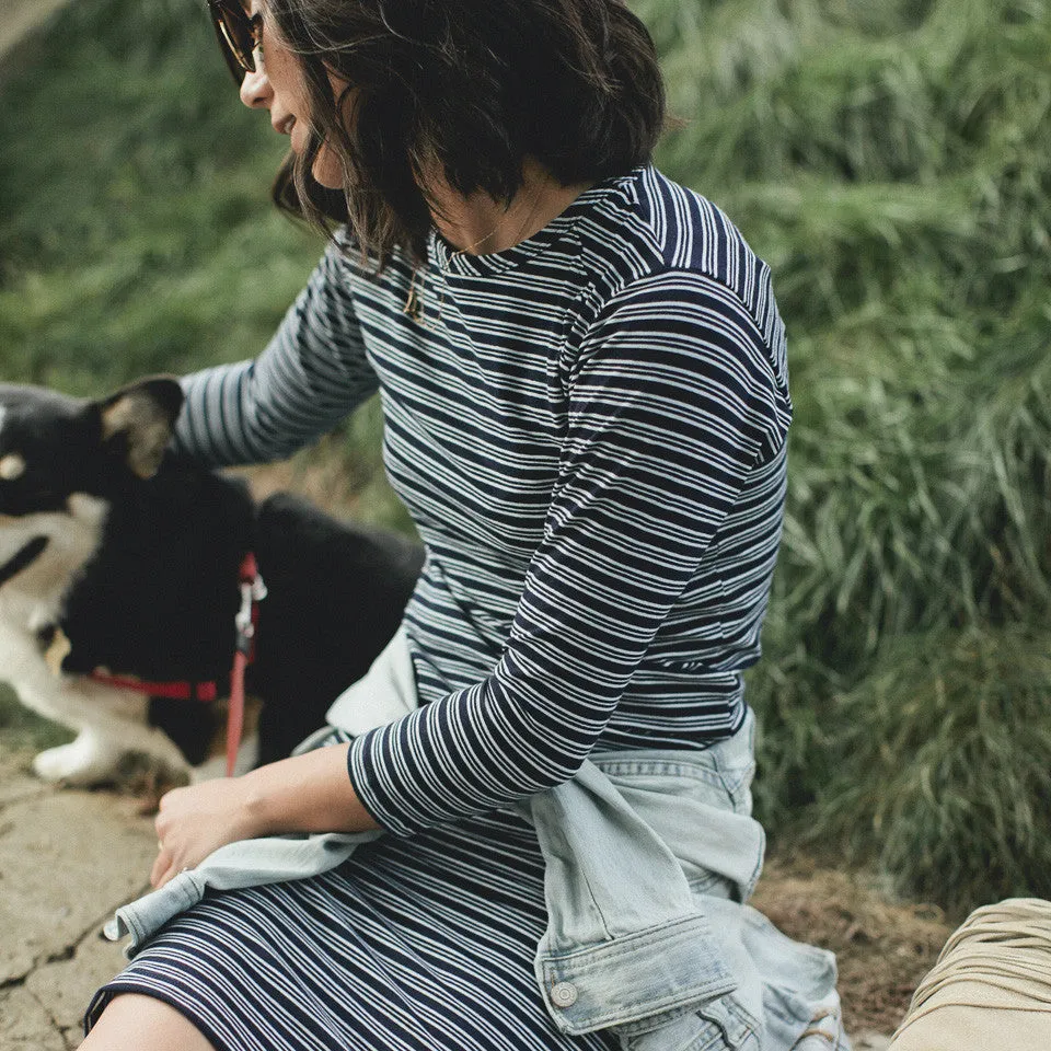 The Eva Dress in Indigo Stripe