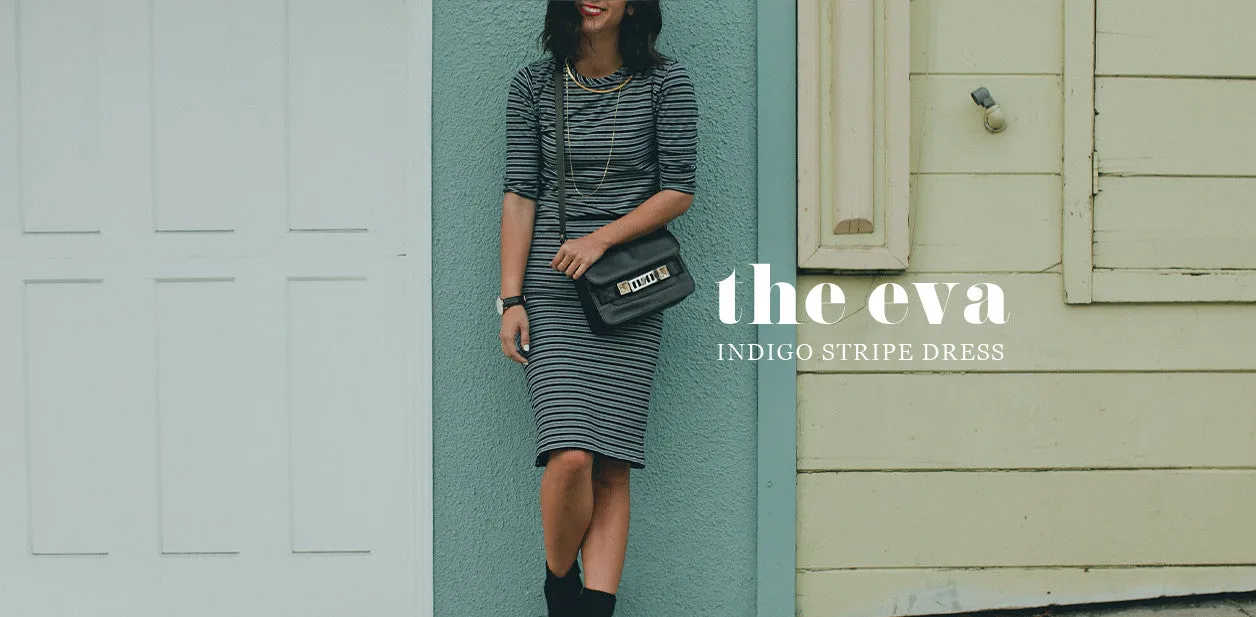 The Eva Dress in Indigo Stripe