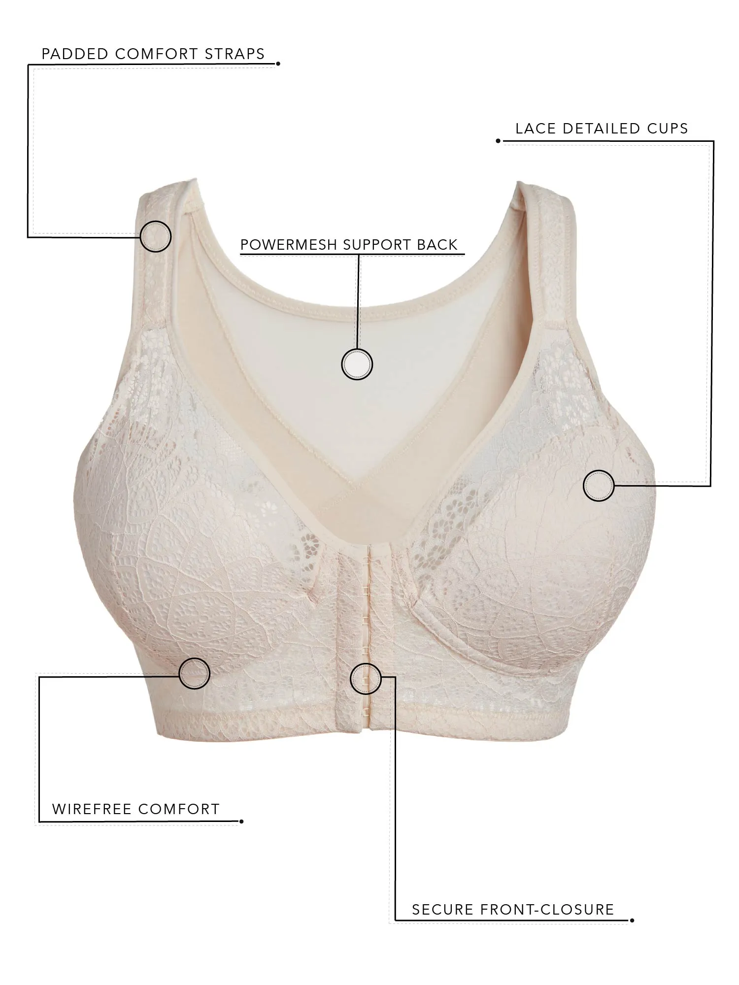 The Nora - Shimmer Support Back Lace Front-Closure Bra