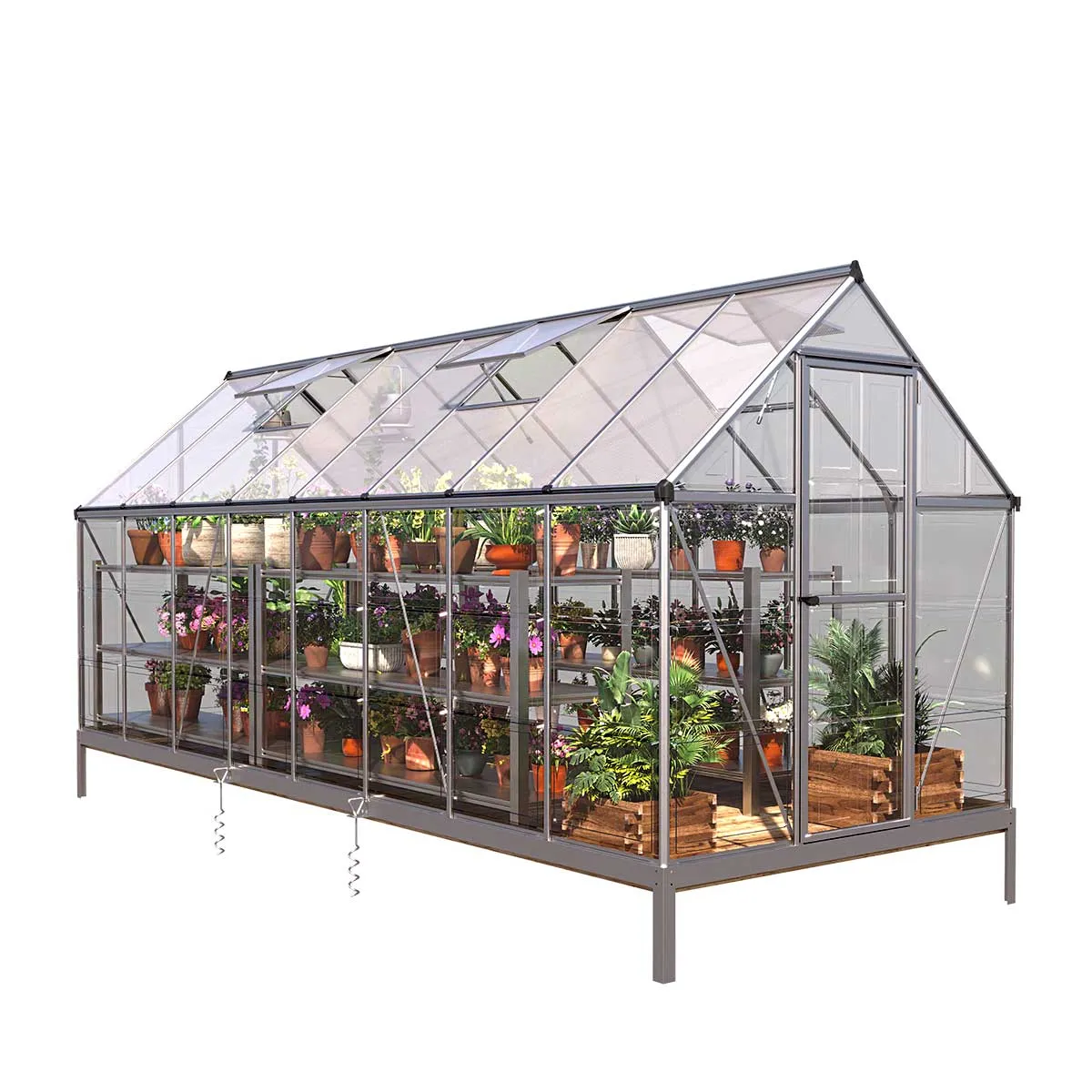 TMG Industrial 6’ x 16’ Crystal Clear Greenhouse, Aluminum Frame, Integrated Gutter System, Roof Vents, TMG-GH616