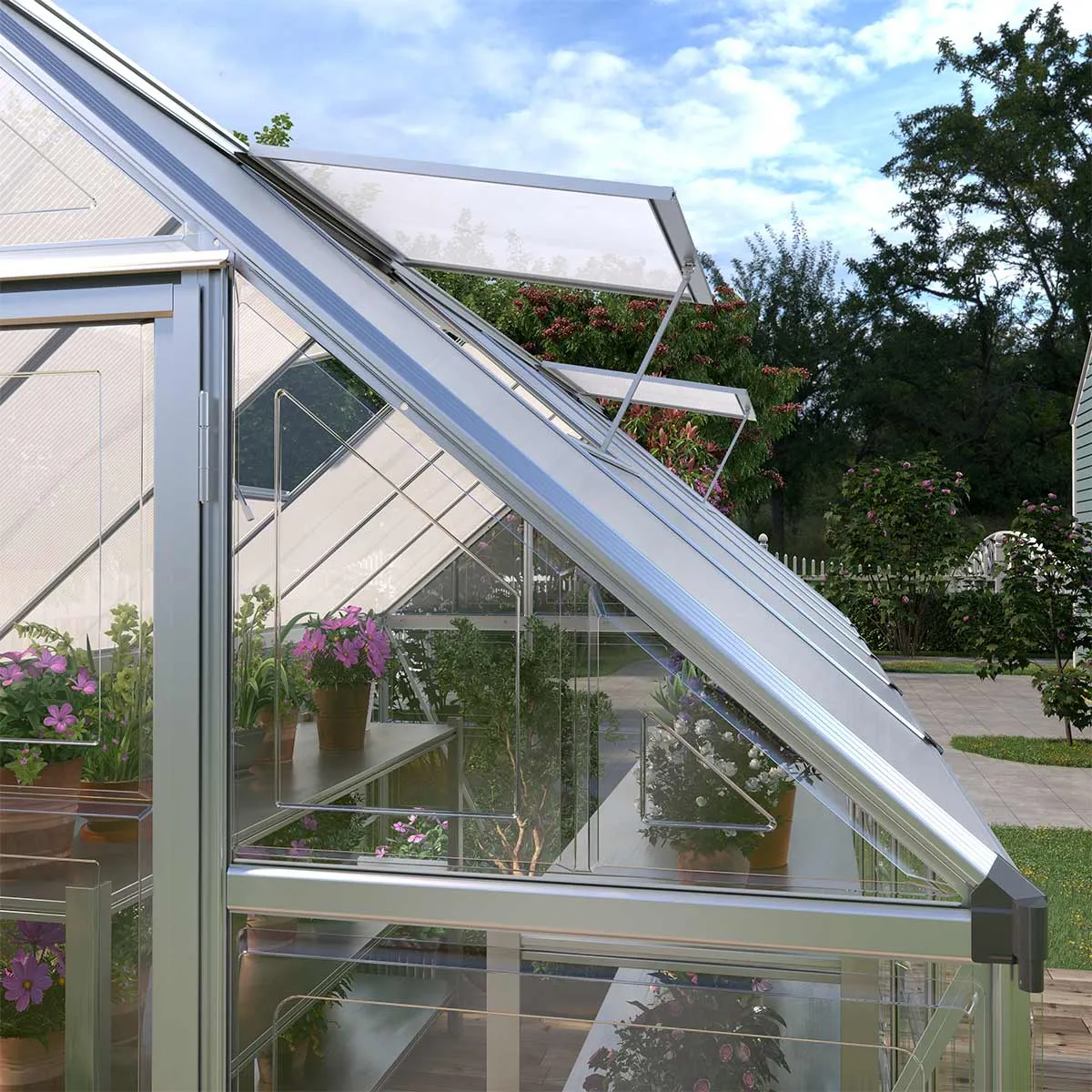 TMG Industrial 6’ x 16’ Crystal Clear Greenhouse, Aluminum Frame, Integrated Gutter System, Roof Vents, TMG-GH616