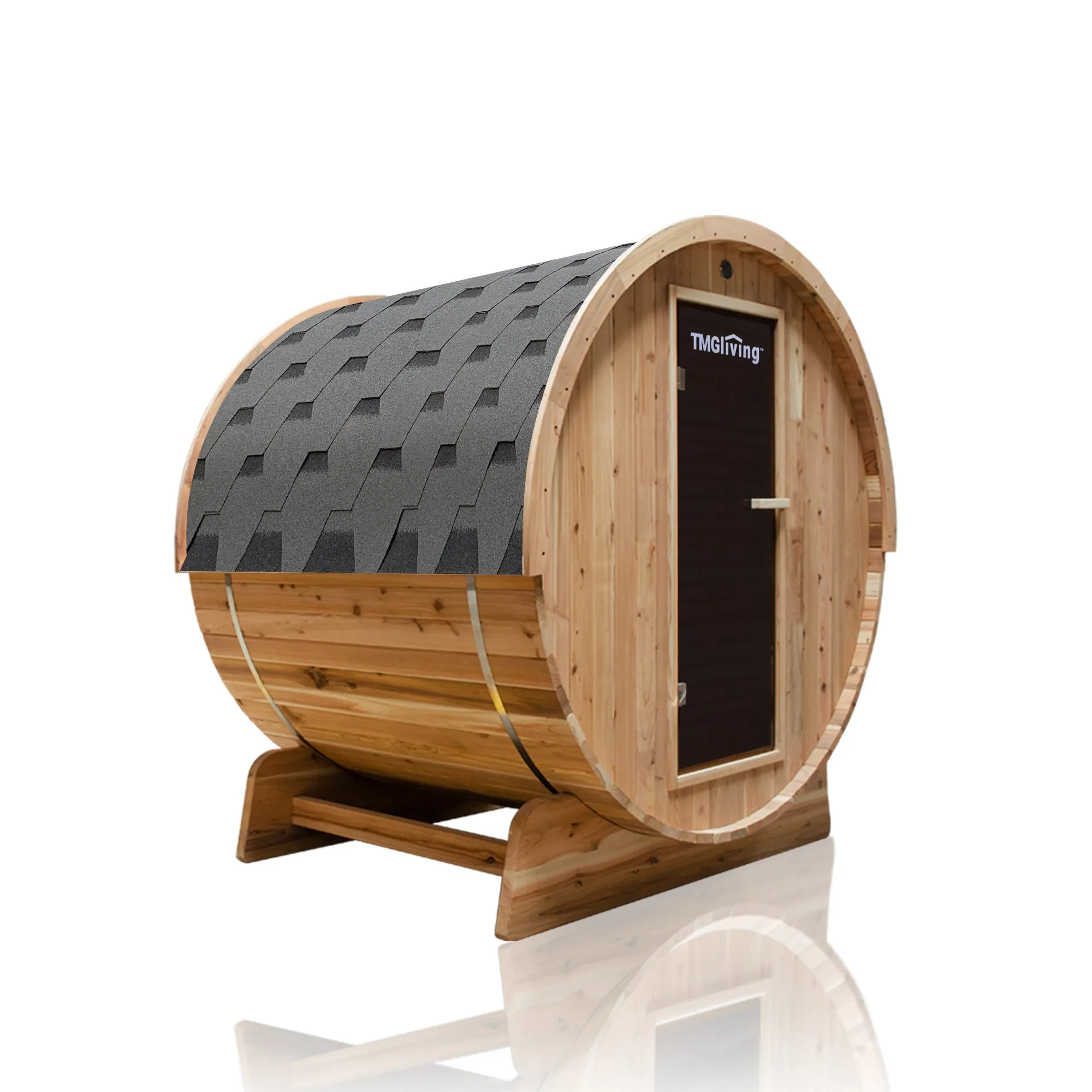 TMG LIVING Outdoor Rustic Cedar Barrel Sauna, Three Person, Tempered Glass Door, TMG-LSN42