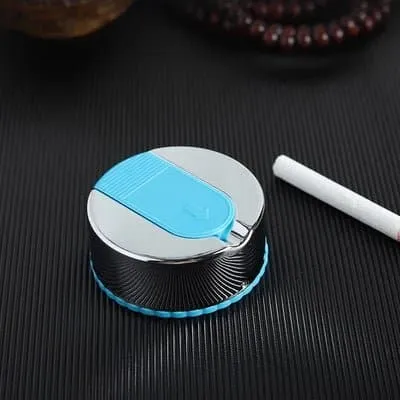 Travel Ashtray with Key Chain - Stainless Steel and ABS - Round Shape - Pocket Size,