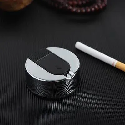 Travel Ashtray with Key Chain - Stainless Steel and ABS - Round Shape - Pocket Size,