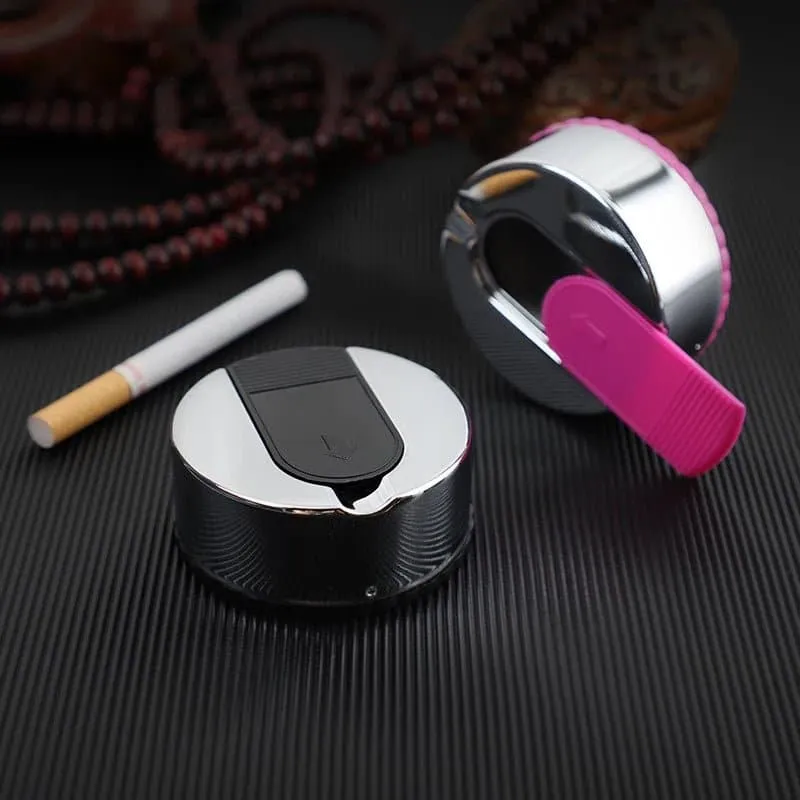 Travel Ashtray with Key Chain - Stainless Steel and ABS - Round Shape - Pocket Size,