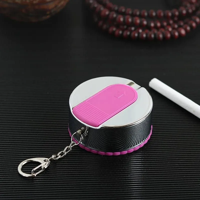 Travel Ashtray with Key Chain - Stainless Steel and ABS - Round Shape - Pocket Size,