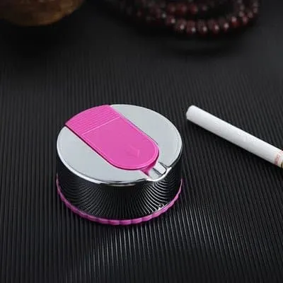 Travel Ashtray with Key Chain - Stainless Steel and ABS - Round Shape - Pocket Size,