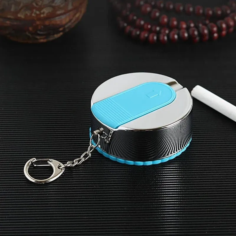 Travel Ashtray with Key Chain - Stainless Steel and ABS - Round Shape - Pocket Size,