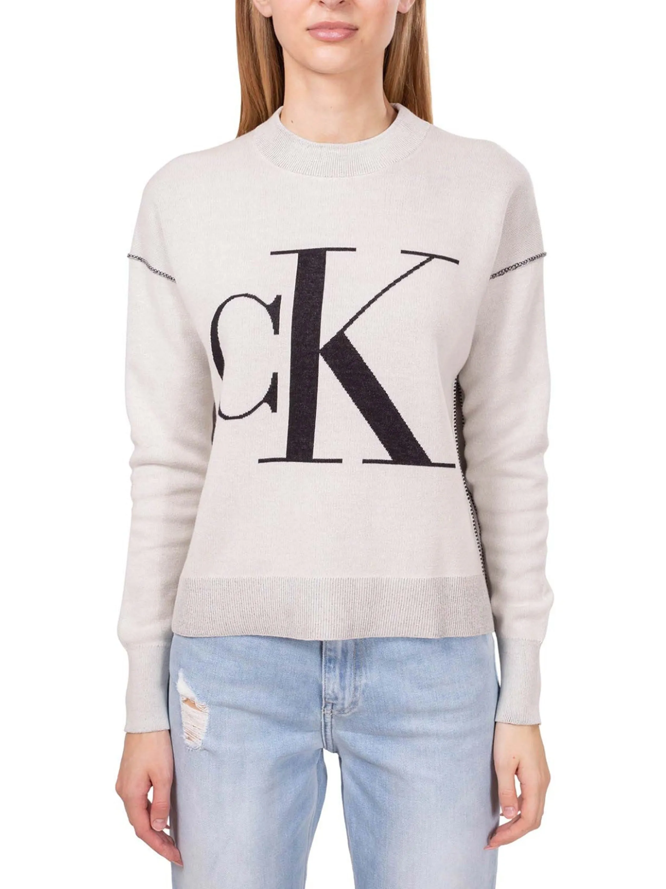 Women's Brand Logo Printed Sweater,Ivory